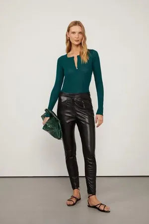 Animale Calça De Couro e Malha Com Pespontos Preto