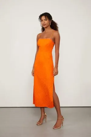 Animale Vestido De Algodão Midi Rosetas Laranja Laranja Vibrante