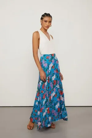 Animale Saia De Georgette Leve Midi Nesgas Estampada Est Floral Sketch Color