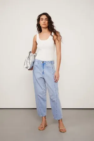 Animale Calça Jeans Loose Com Recorte Lateral Jeans Claro