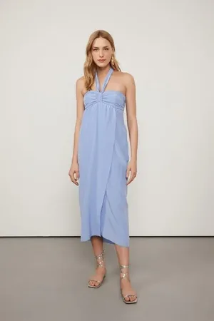 Animale Vestido De Seda Midi Azul Tomara Que Caia Azul Hortensia