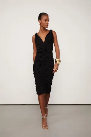 Animale Vestido De Malha Crepe Midi Alça Torção Preto