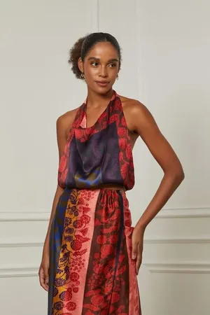 Animale Top De Seda Frente Única Estampado Est Lenco Floral Etnico Color