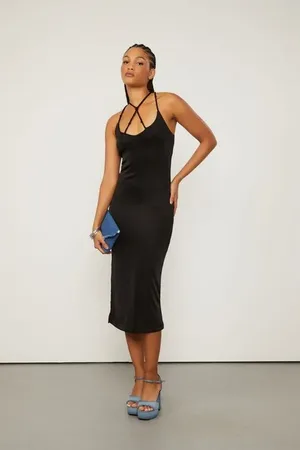 Animale Vestido De Malha Justo Com Alca Preto