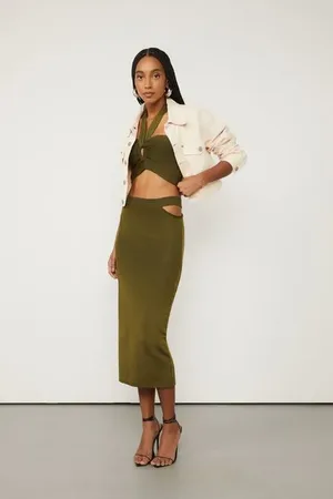 Animale Saia De Tricot Midi Com Fenda No Cós Verde Encanto