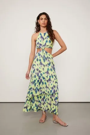 Animale Vestido De Georgette Pesado Midi Recorte Na Cintura Estampado Nó Est Floral Vagalume Lima