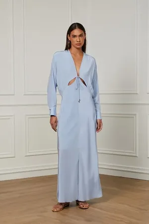 Animale Vestido De Seda Longo Manga Longa Lilás Recortes Frontais Lilás Nuvem
