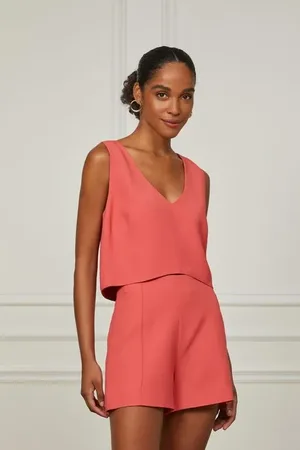Animale Regata De Crepe Cropped Com Barra Asimétrica Coral Queimado