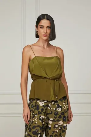 Animale Blusa De Seda Camadas Verde De Alça Amarração Verde Figo