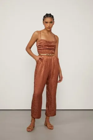 Animale Macacão Jacquard Alcinha Marrom Franzido Marrom Biscoito