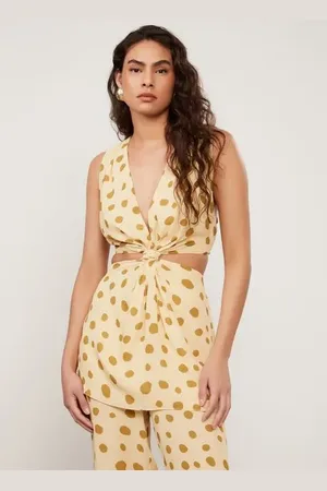 Animale Tunica De Georgette Estampado Est Pois Ciclos Golden e Musgo