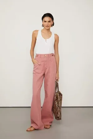 Animale Calça De Sarja Rosa Mosqueta Loose Com Botões No Cós Rosa Mosqueta