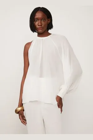 Animale Blusa De Georgette Leve Um Ombro Só Off Manga Longa Off