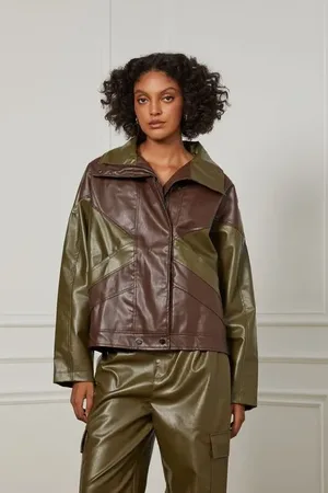 Animale Jaqueta Like Leather Oversized Com Recortes Verde Figo