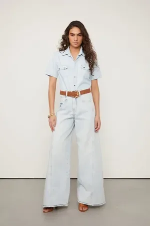 Animale Camisa Jeans Basic Manga Curta Jeans Medio