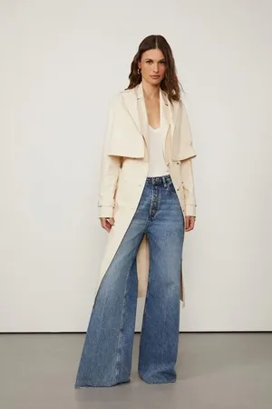 Animale Casaco Trench Coat Com Cobreposição e Cinto Bege Manha