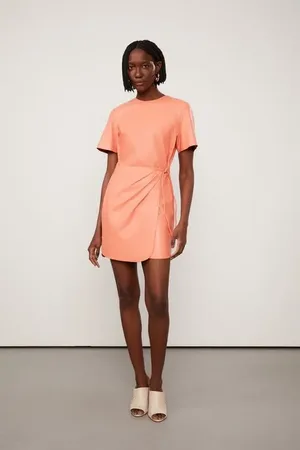 Animale Vestido De Couro Camiseta Transpasse Coral Coral Camelia