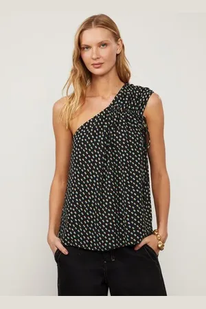 Animale Blusa De Georgette Um Ombro Estampado Est Pois Tri Preto e Exotique