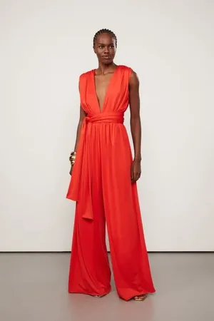 Animale Macacao De Jersey Com Decote Profundo e Vermelho Fiery