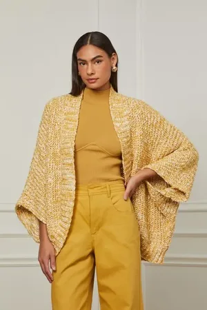 Animale Casaco De Tricot Com Manga Wrap Mostarda Mostarda Ouro