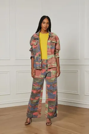 Animale Calça De Sarja Wide Leg Estampçada Com Mix Camuflado Camuflado Madeira + Camuflado Verde
