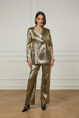 Animale Calça Reta Alfaiataria Com Bolso Ouro