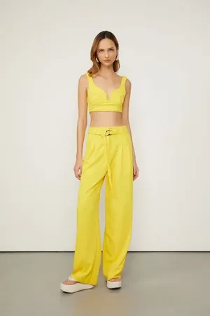 Animale Calça Pantalona Com Cinto Amarelo Narciso