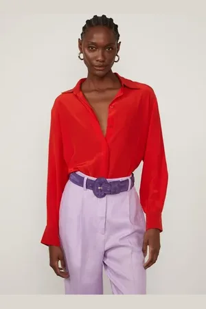 Animale Camisa De Seda Ampla Vermelha Manga Longa Vermelho Fiery