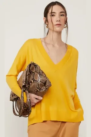 Animale Blusa De Tricot Amarelo Com Manga Longa e Decote v Amarelo Narciso