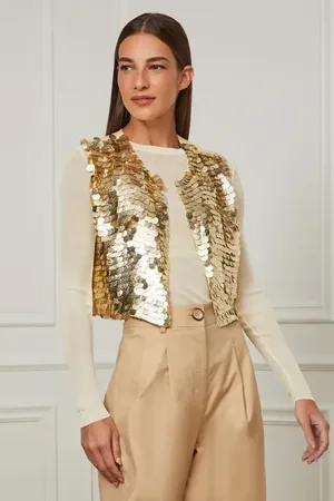 Animale Colete Dourado Cropped Bordado Ouro