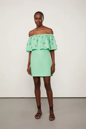 Animale Vestido Midi Verde Bordado Pedras Verde