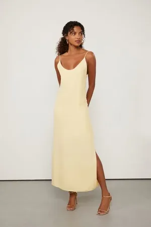 Animale Vestido Longo Amarelo Papiro Com Abertur Amarelo Papiro