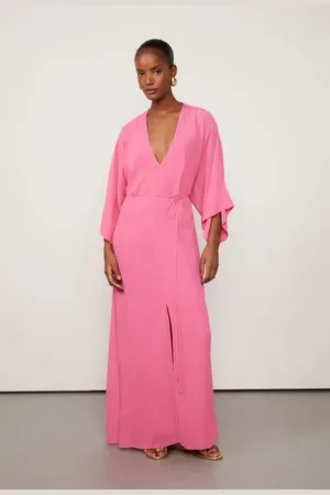 Animale Vestido De Georgette Pesado Longo Rosa Kimono Rosa Shocking