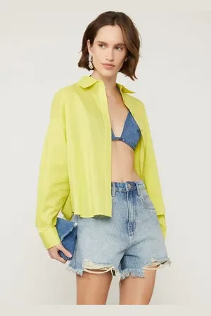Animale Camisa De Voil Com Amarração Costas e Punho Amarelo Brosse