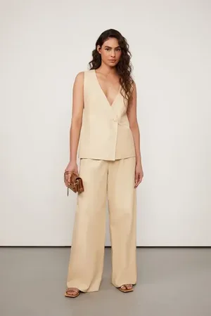 Animale Calça De Couro Pantalona Cos Elástico Color Bege Golden