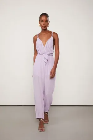 Animale Macacão De Georgette Frente Única Lilás Amarração Lilas Pastel