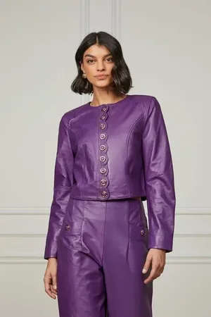 Animale Jaqueta De Couro Botões Dourados Roxo Plum