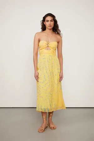 Animale Vestido De Georgette Leve Midi Frente Única Estampado Com Broche Est Textura Peixes Golden e Solsticio