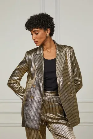 Animale Blazer Dourado Em Jacquard Com Botões Frontais Ouro