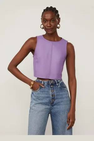 Animale Top Cropped De Couro Básico Roxo Mirtilo