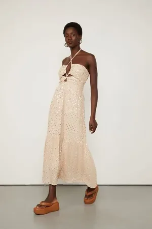 Animale Vestido Midi De Georgete Bordado Est Textura Cobra Whitecap e Peonia Aj
