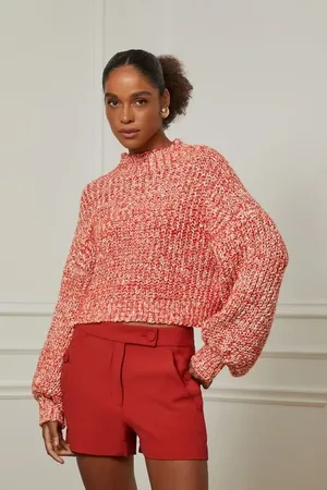 Animale Pull De Tricot Curto Com Detalhe Manga Maxi Coral Coral Art