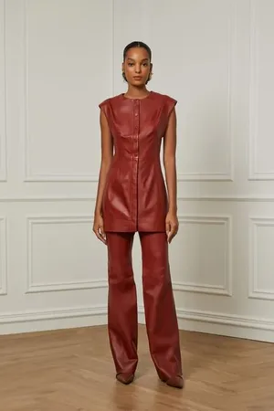 Animale Calca De Couro Mini Flare Pence Longa Vermelho Terroso