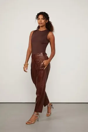 Animale Calça De Couro Classica Botões Forrados Marrom Rum