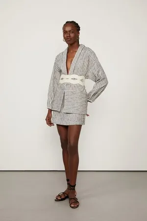 Animale Kimono De Jacquard Listrado Preto Branco