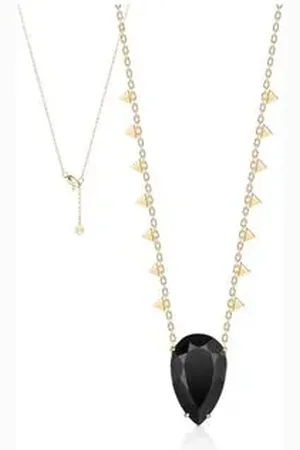Animale Colar Chain Quartzo Negro Ouro Amarelo Com Quartzo Negro