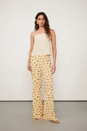 Animale Calca De Georgette Estampado Est Pois Ciclos Golden e Musgo
