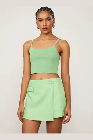 Animale Top Cropped De Tricot Canelado De Alça Verde Summer