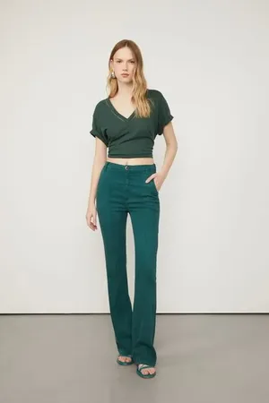 Animale Calça Sarja Boot Basic Midi Com Nervuras Verde Encanto