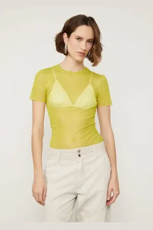 Animale Blusa De Tule Manga Curta Amarelo Brosse